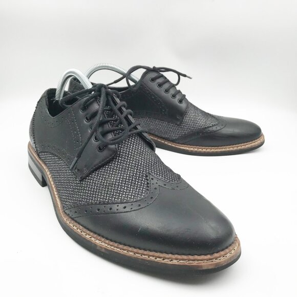 BAR III Monte Mixed Media Wing Tip Black Gray Lace Up Dressy Oxfords Mens 10 - Picture 1 of 10